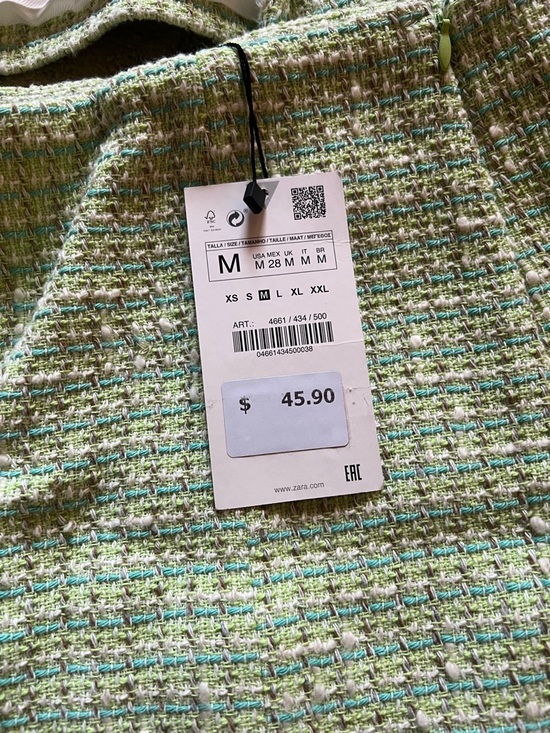 Zara Light Mint Cropped Tweed Blazer and skorts set sz S/M - Picture 3 of 4